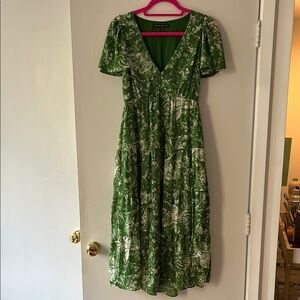 Abercrombie Green Floral V-Neck Dress with Slit